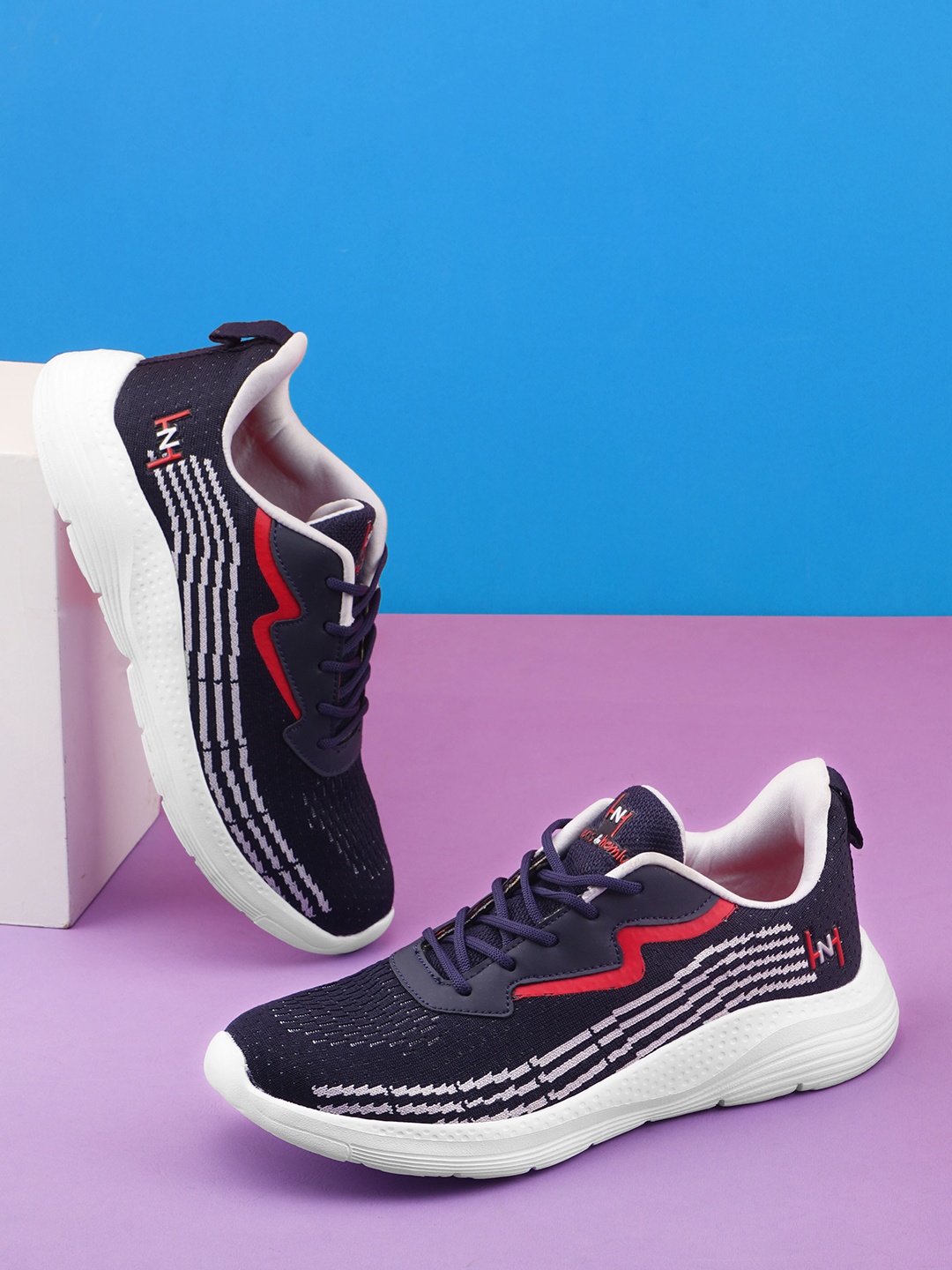 

Heris & Hemly Men Lace Up Flyknit Mesh Running Shoes, Navy blue