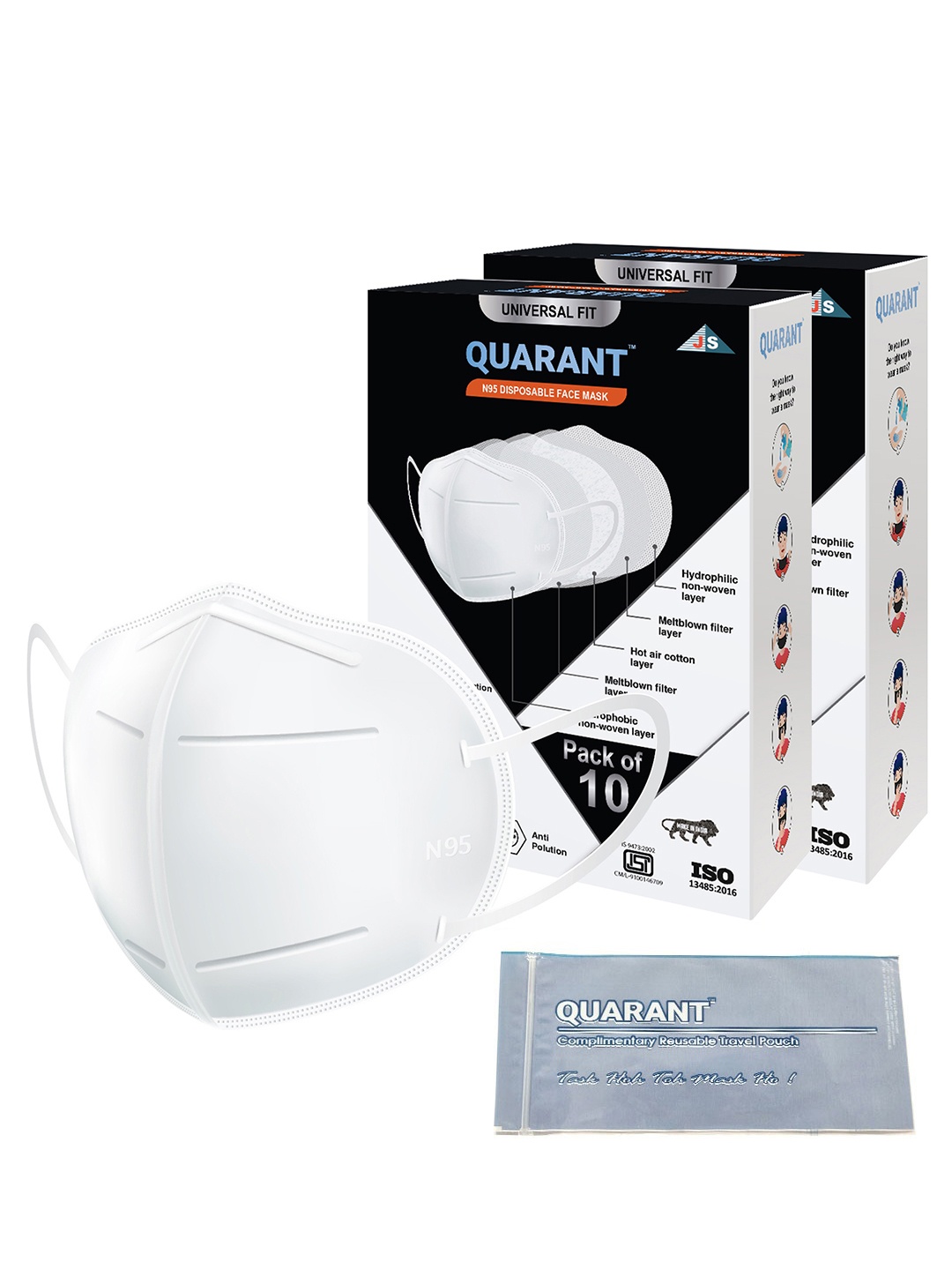 

QUARANT Pack Of 20 Anti-Pollution Reusable 5-Ply Outdoor N95 Disposable Masks, White