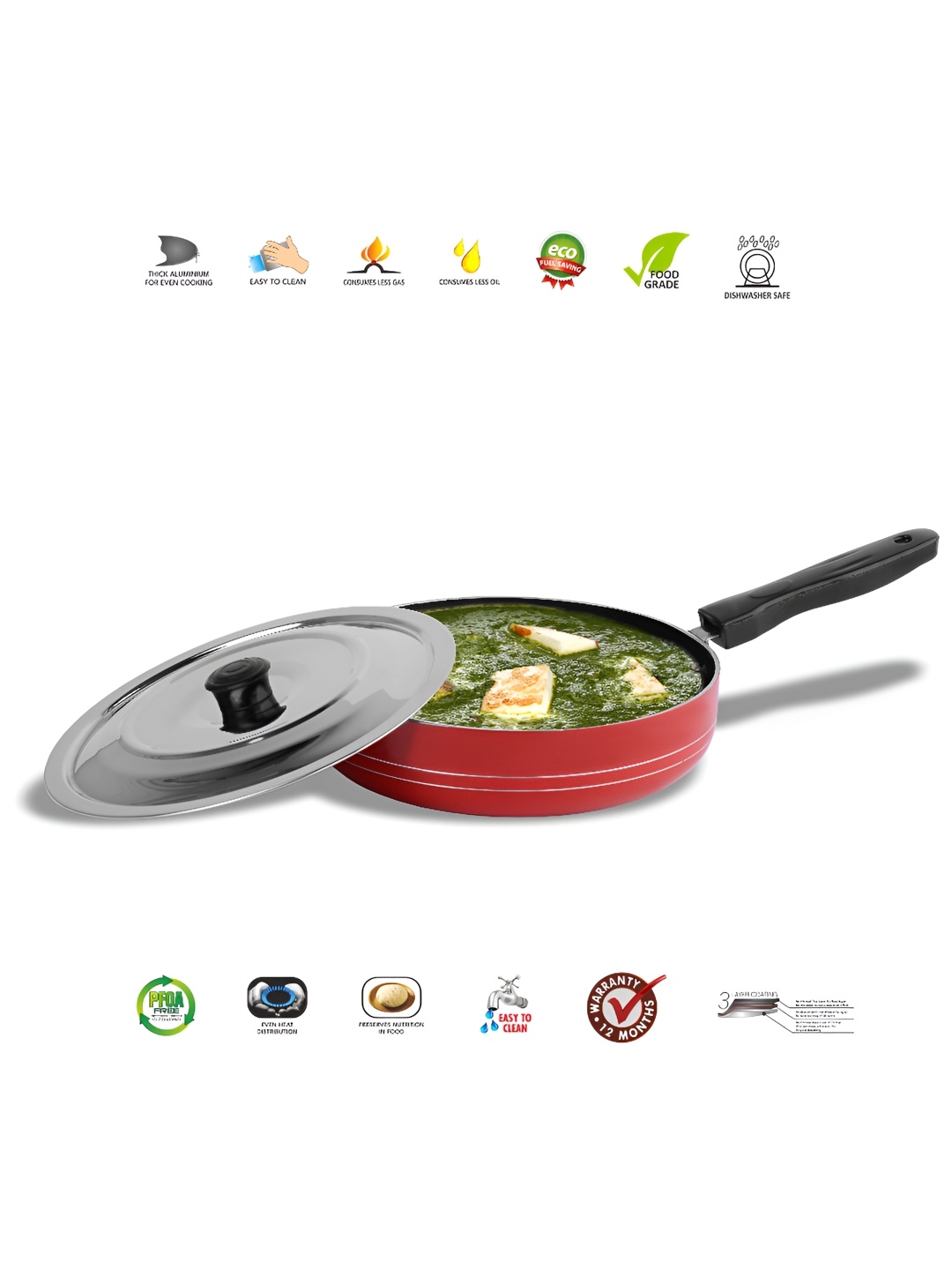 

Sumeet Red Aluminium Dishwasher Safe Frying Pan