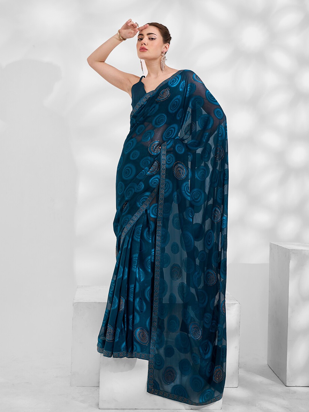 

Kalista Embellished Mukaish Brasso Saree, Teal