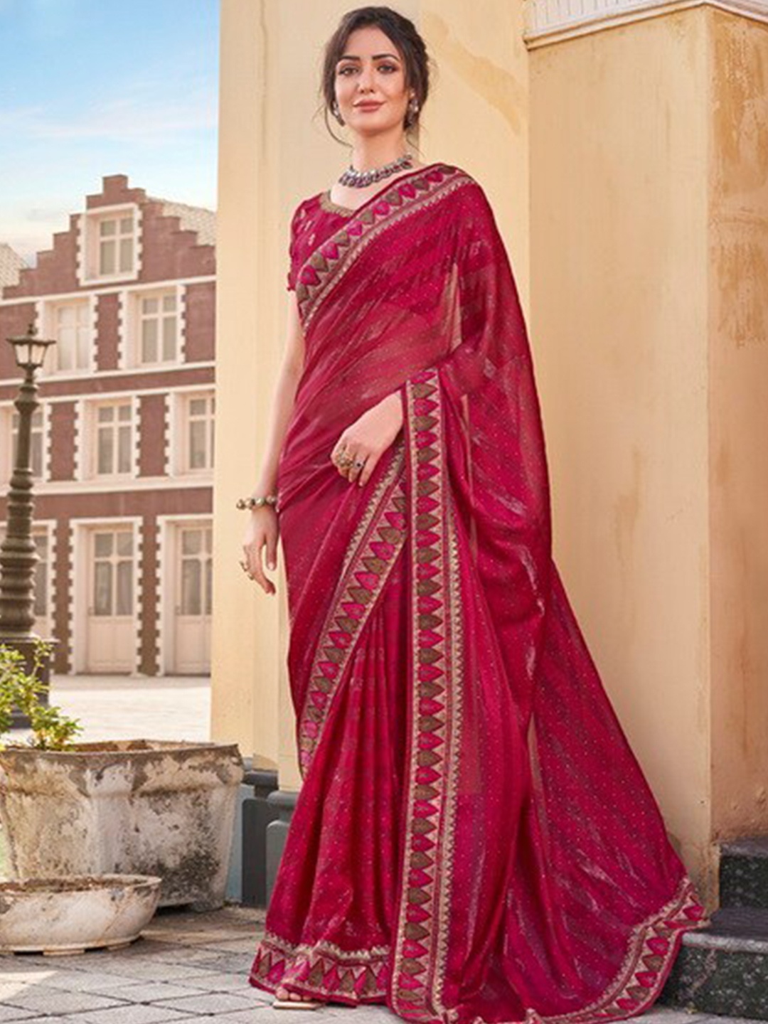 

Kalista Striped Zari Pure Chiffon Saree, Maroon