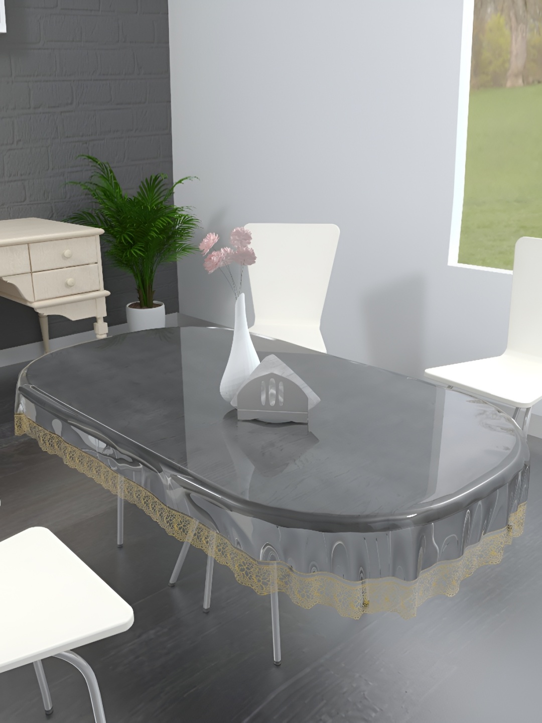 

MONKDECOR Transparent 6 Seater Oval Waterproof Table Cover