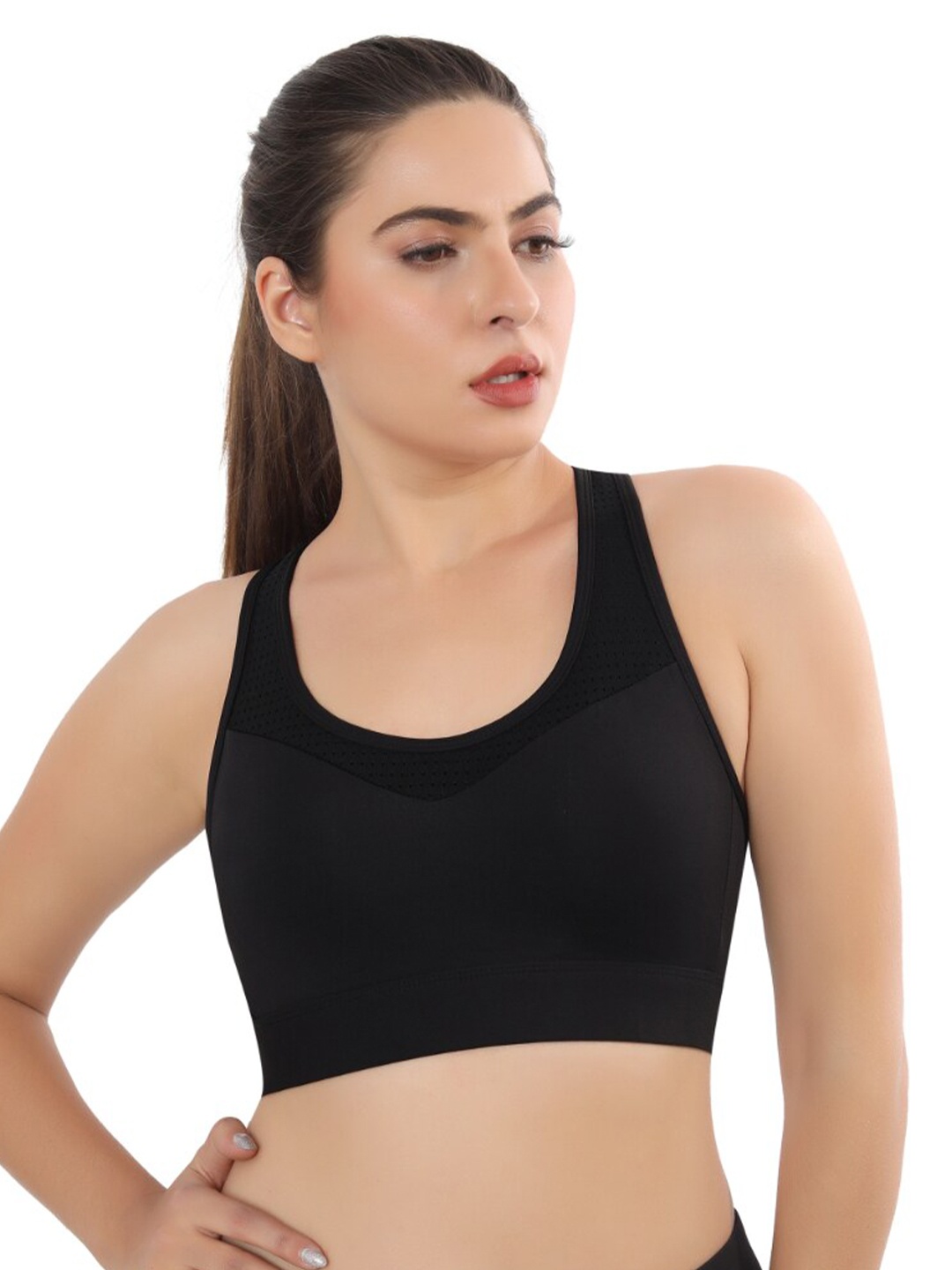 

FABLUK Full Coverage Lightly Padded Workout Bra With 360 Degree Support, Black