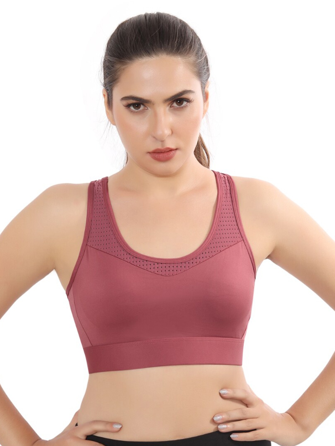 

FABLUK Full Coverage Lightly Padded Workout Bra With Anti Bacterial, Maroon