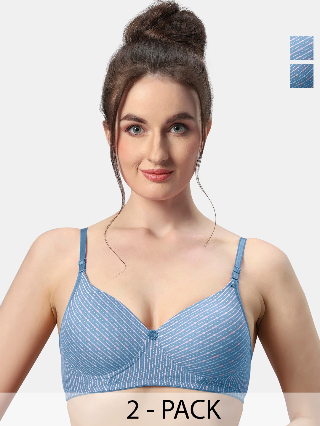 

Sonari Maggi Pack Of 2 Striped Lightly Padded T-shirt Bras- All Day Comfort, Blue