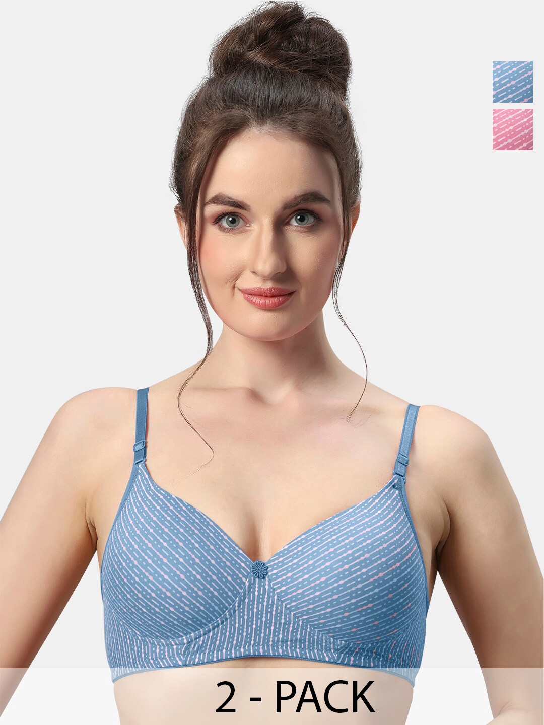 

Sonari Maggi Pack Of 2 Striped Lightly Padded T-shirt Bras- All Day Comfort, Blue