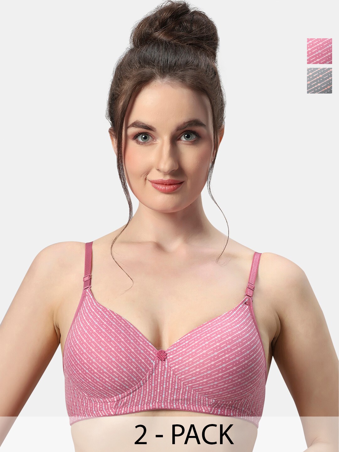 

Sonari Maggi Pack Of 2 Striped Lightly Padded T-shirt Bras- All Day Comfort, Pink