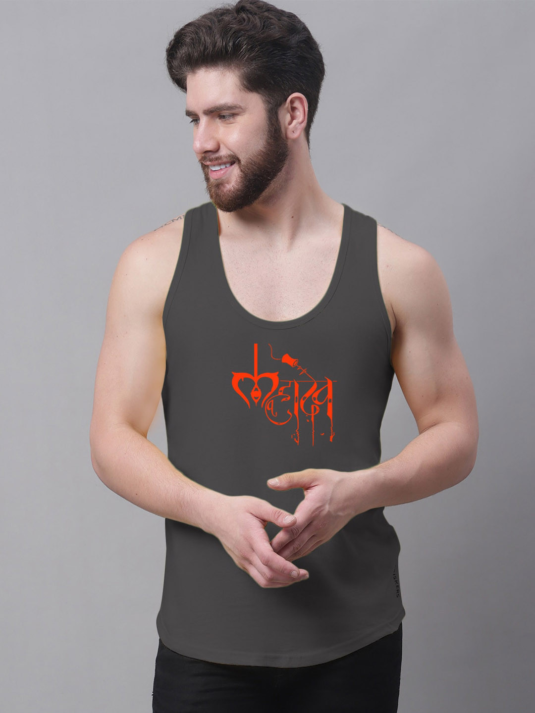 

Friskers Typography Printed Pure Cotton Innerwear Vests, Grey