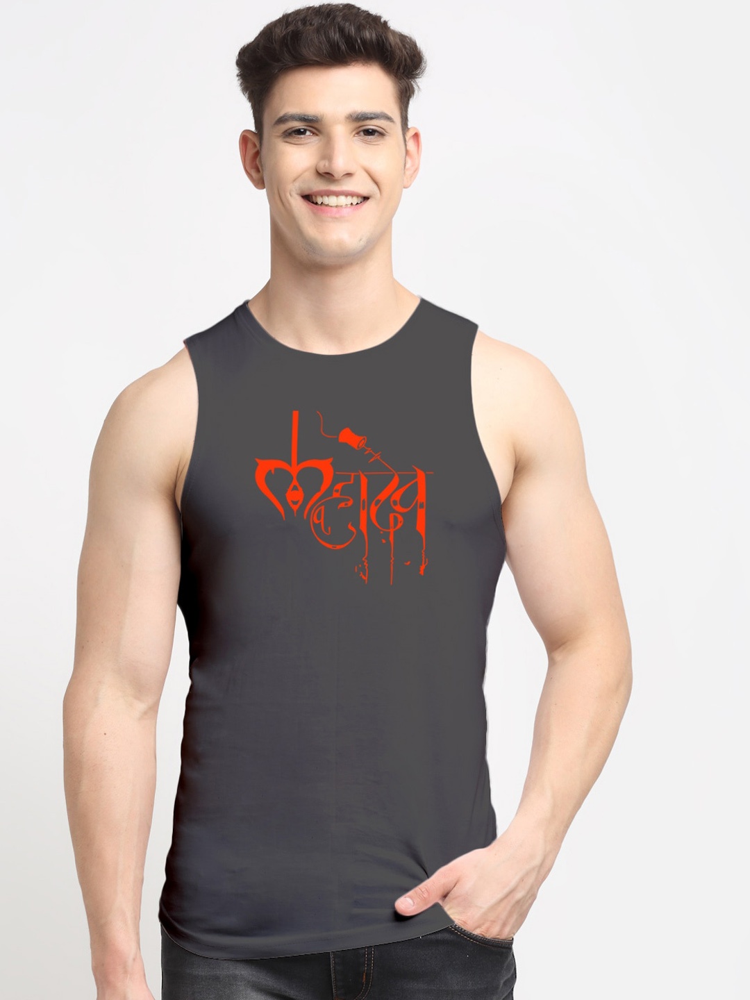 

Friskers Typography Printed Pure Cotton Innerwear Vests, Grey