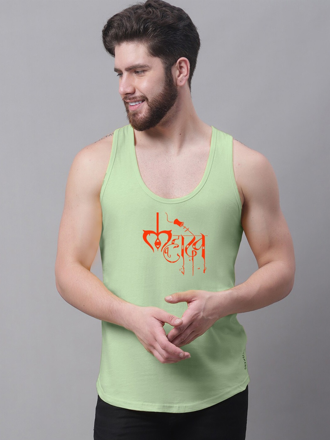 

Friskers Typography Printed Pure Cotton Innerwear Vests, Sea green