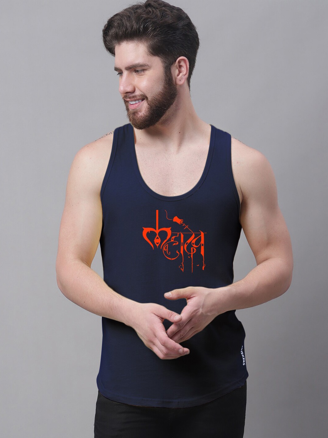 

Friskers Typography Printed Pure Cotton Innerwear Vests, Navy blue