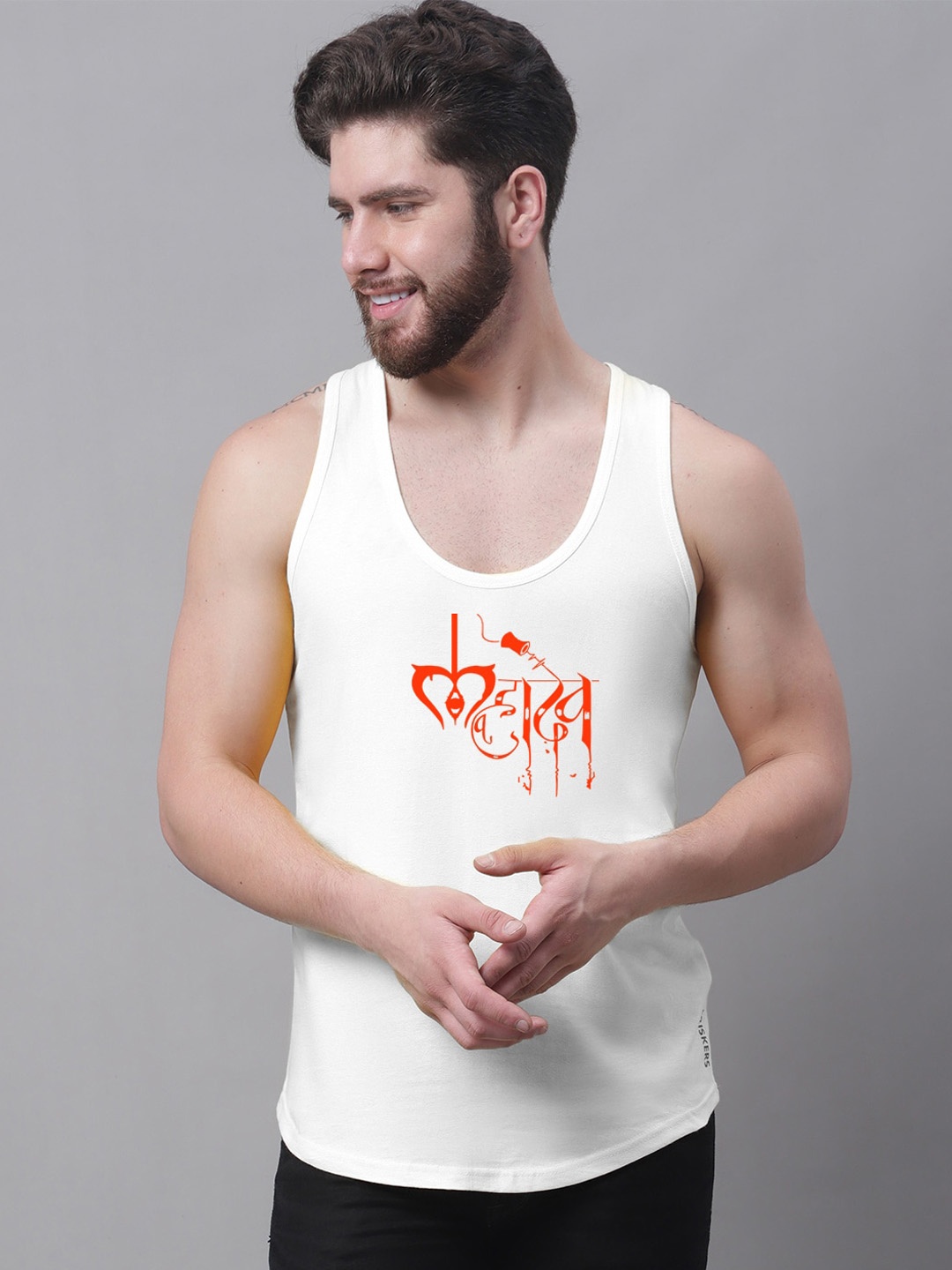 

Friskers Typography Printed Pure Cotton Innerwear Vests, White