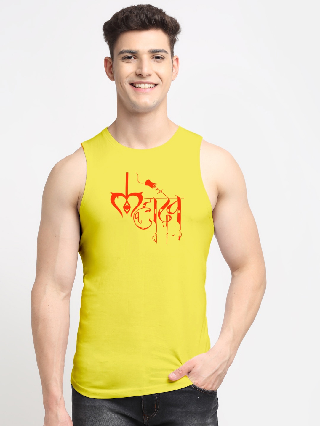 

Friskers Typography Printed Pure Cotton Innerwear Vests, Yellow