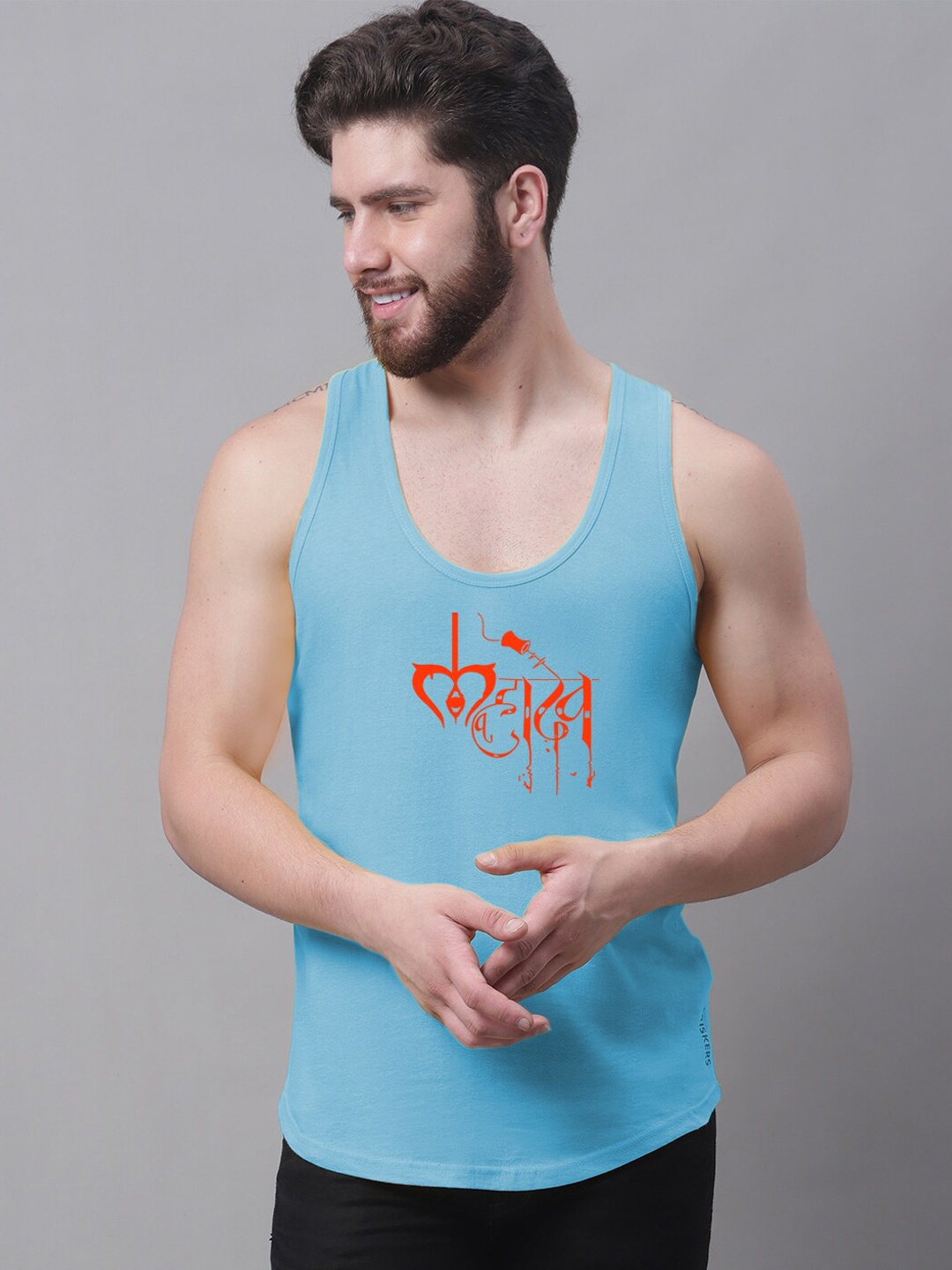 

Friskers Typography Printed Pure Cotton Innerwear Vests, Turquoise blue