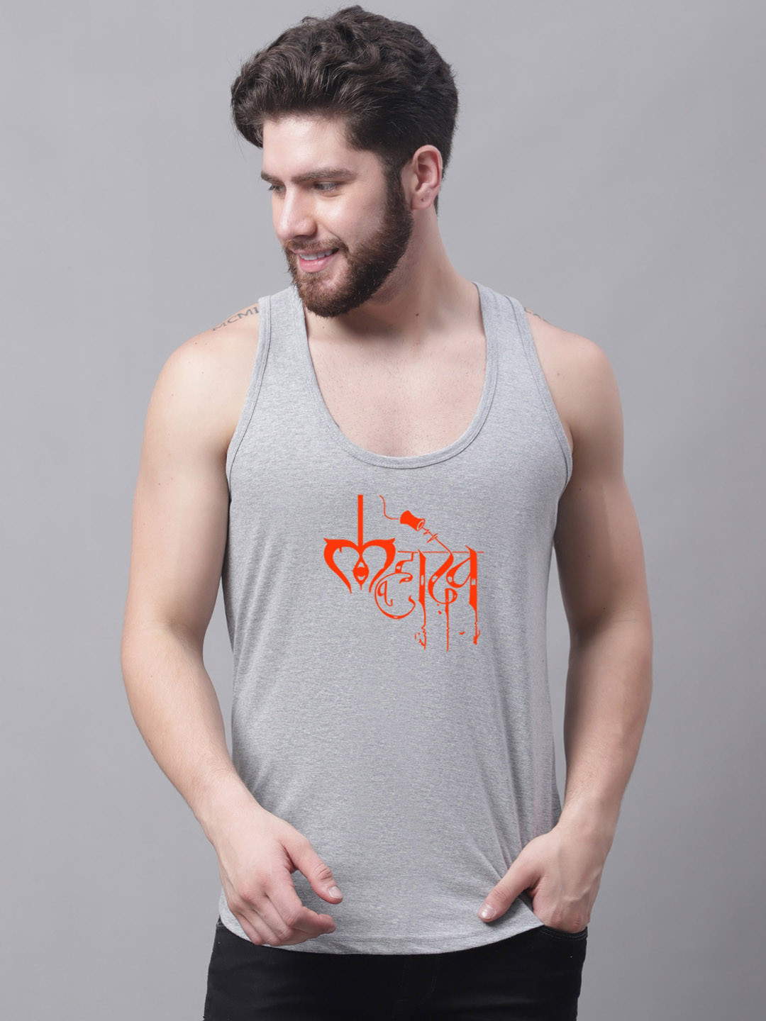 

Friskers Typography Printed Pure Cotton Innerwear Vests, Grey