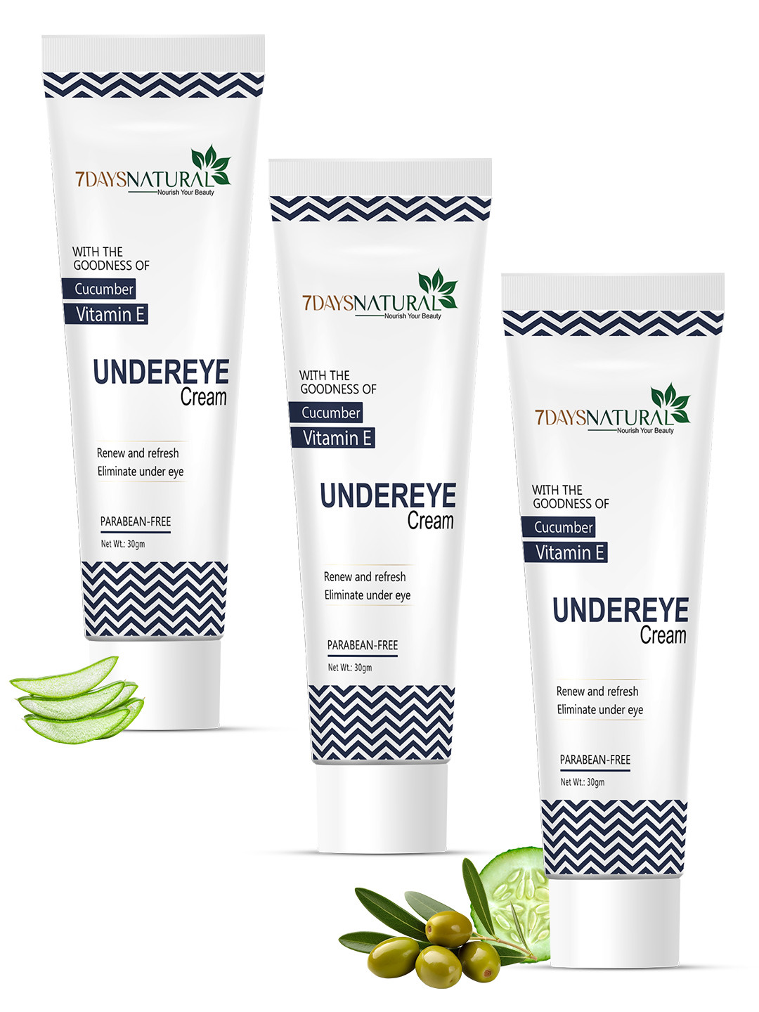 

7 DAYS Set of 3 Under Eye Cream with Vitamin E & Cucumber Extract - 30 ml each, White