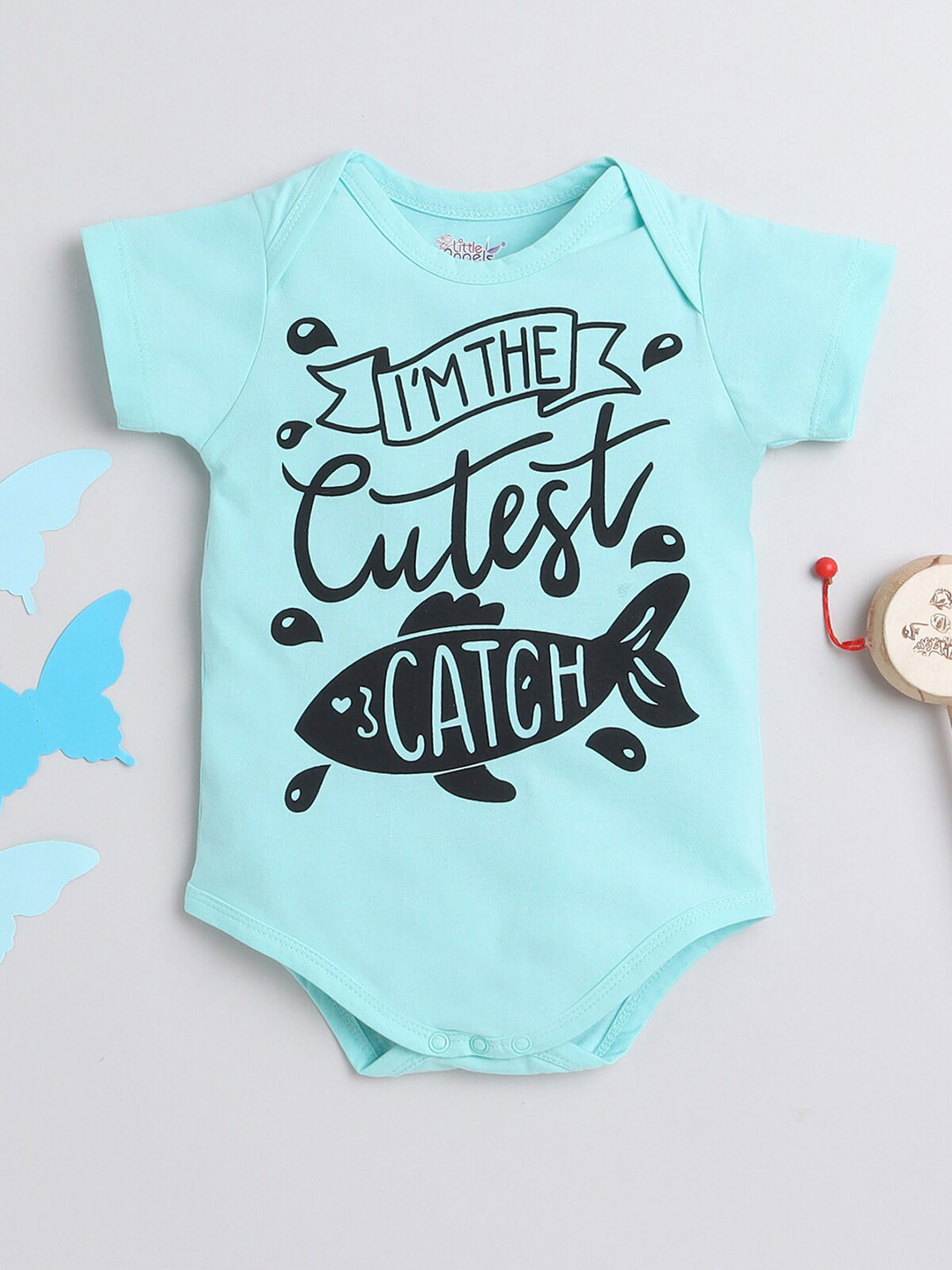 

Little Angels Infants Printed Cotton Bodysuit, Turquoise blue