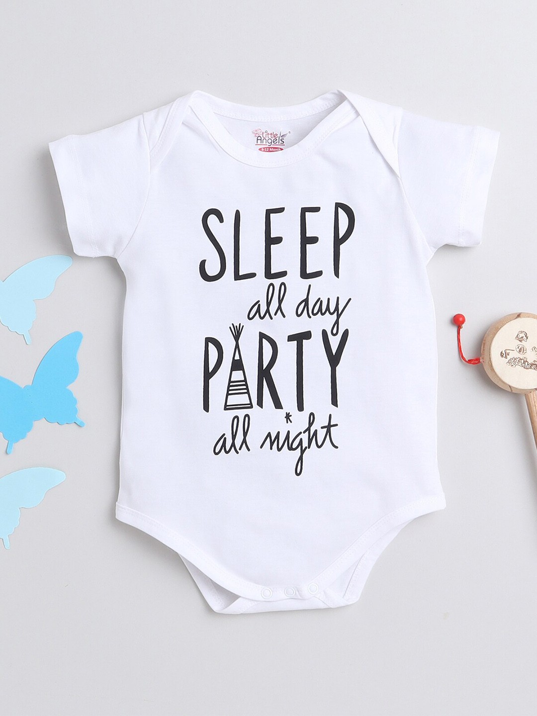 

Little Angels Infants Printed Cotton Bodysuit, White