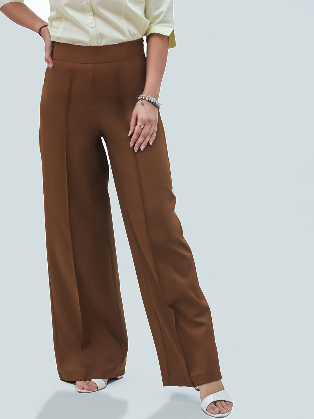 

BLUEBIRD Women Relaxed Loose Fit High-Rise Trousers, Mustard