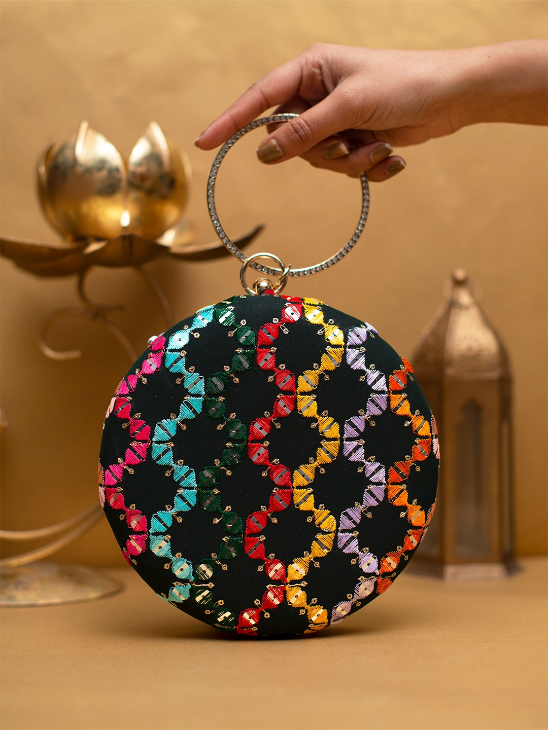 

ARTKLIM Embroidered Box Clutch, Black