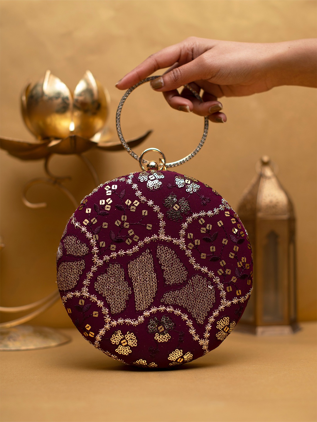 

ARTKLIM Embroidered Box Clutch, Maroon