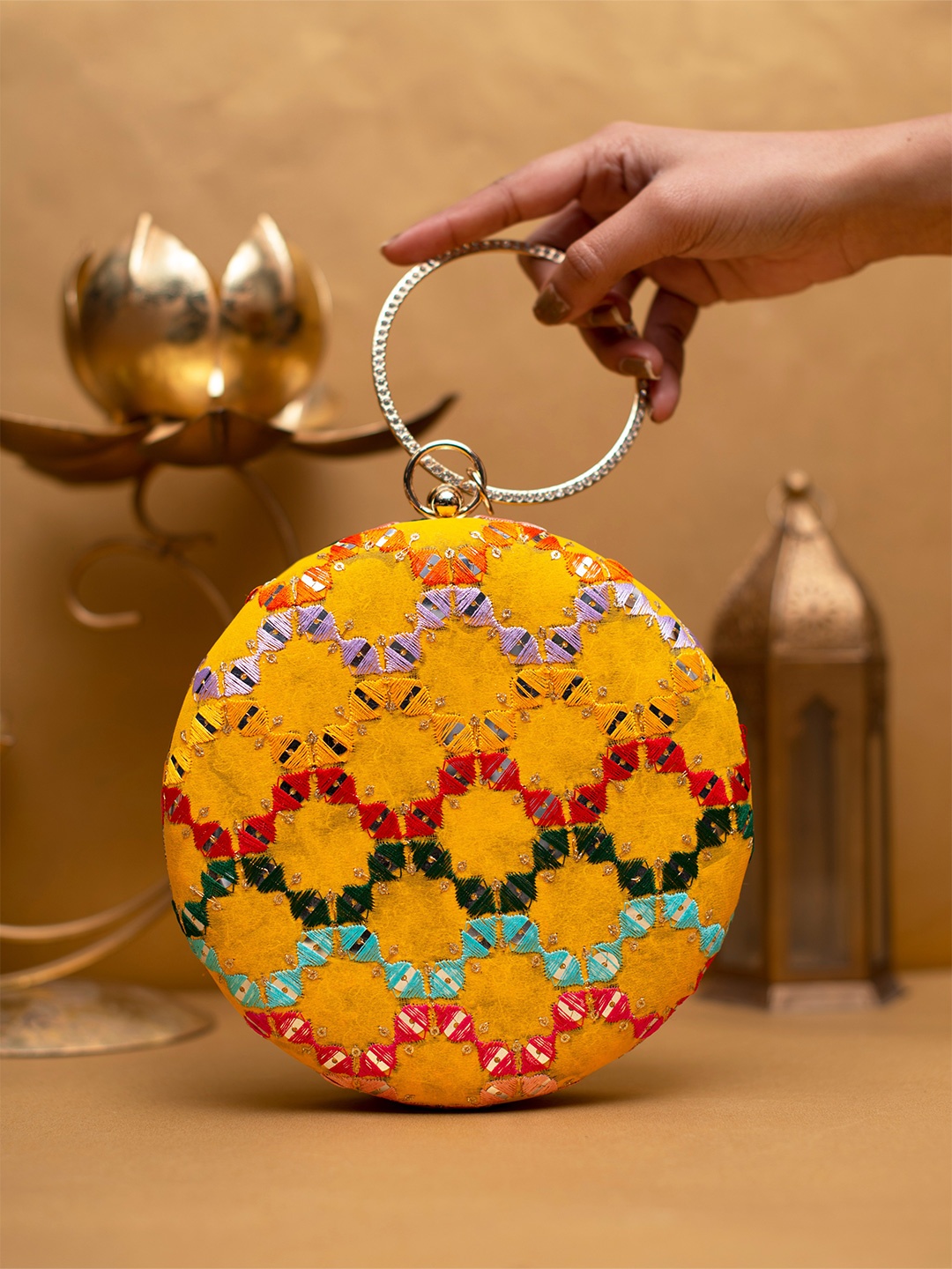 

ARTKLIM Embroidered Box Clutch, Yellow