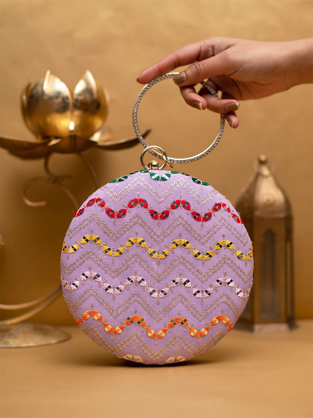 

ARTKLIM Embroidered Box Clutch, Lavender