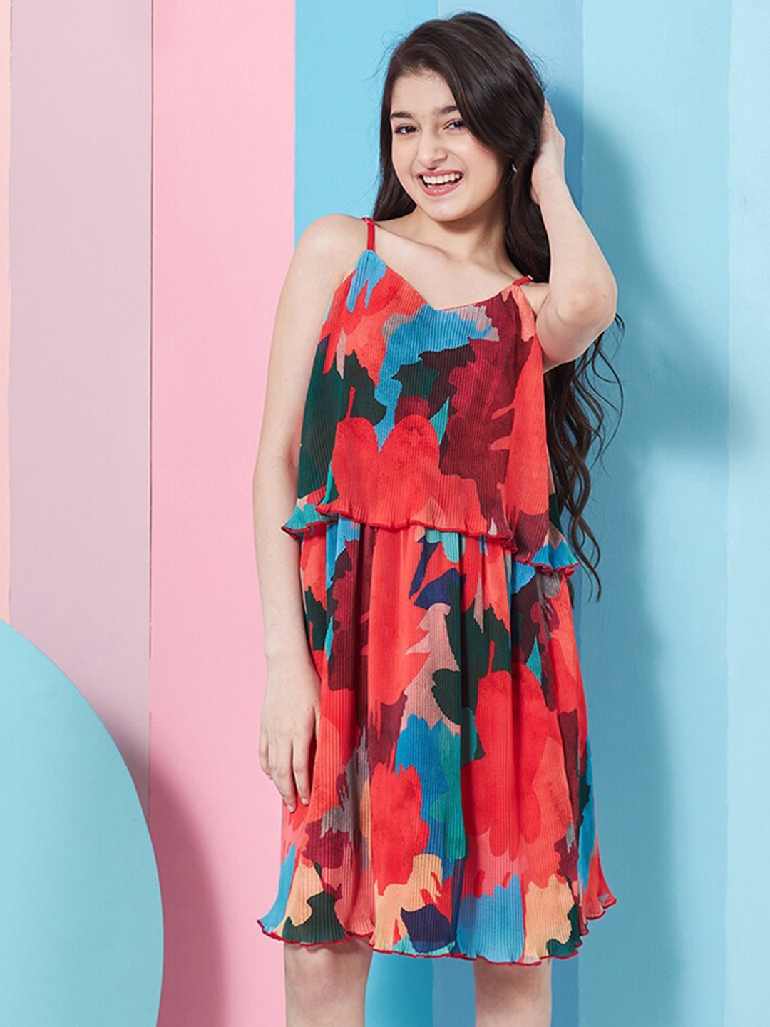 

pspeaches Girls Floral Printed Fit & Flare Dress, Red