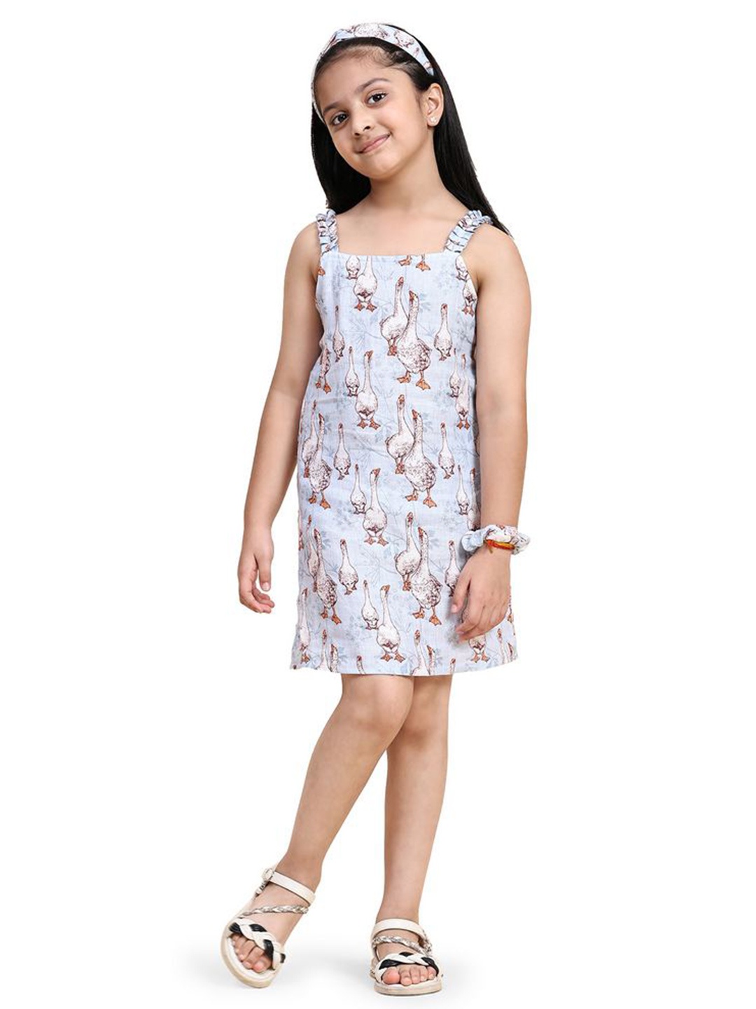 

BAESD Infant Girls Floral Printed Linen A-Line Dress, Blue