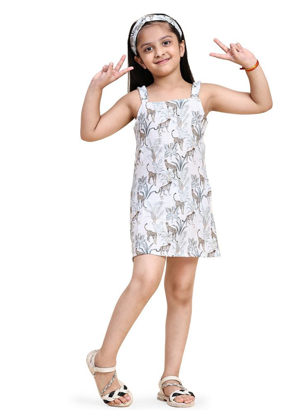 

BAESD Infant Girls Floral Printed Linen A-Line Dress, Grey