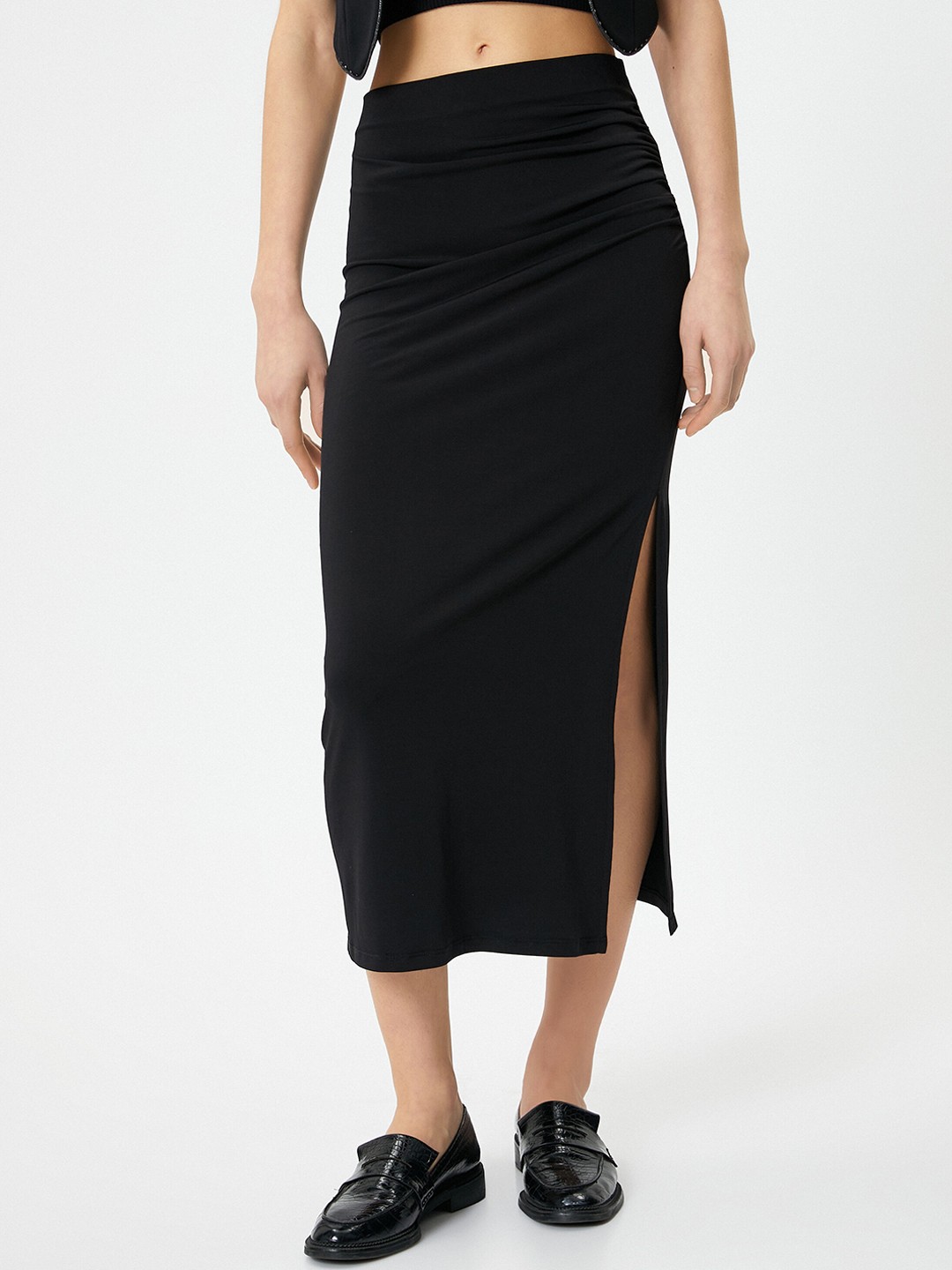 

Koton Mid-Rise Straight Midi Skirt, Black