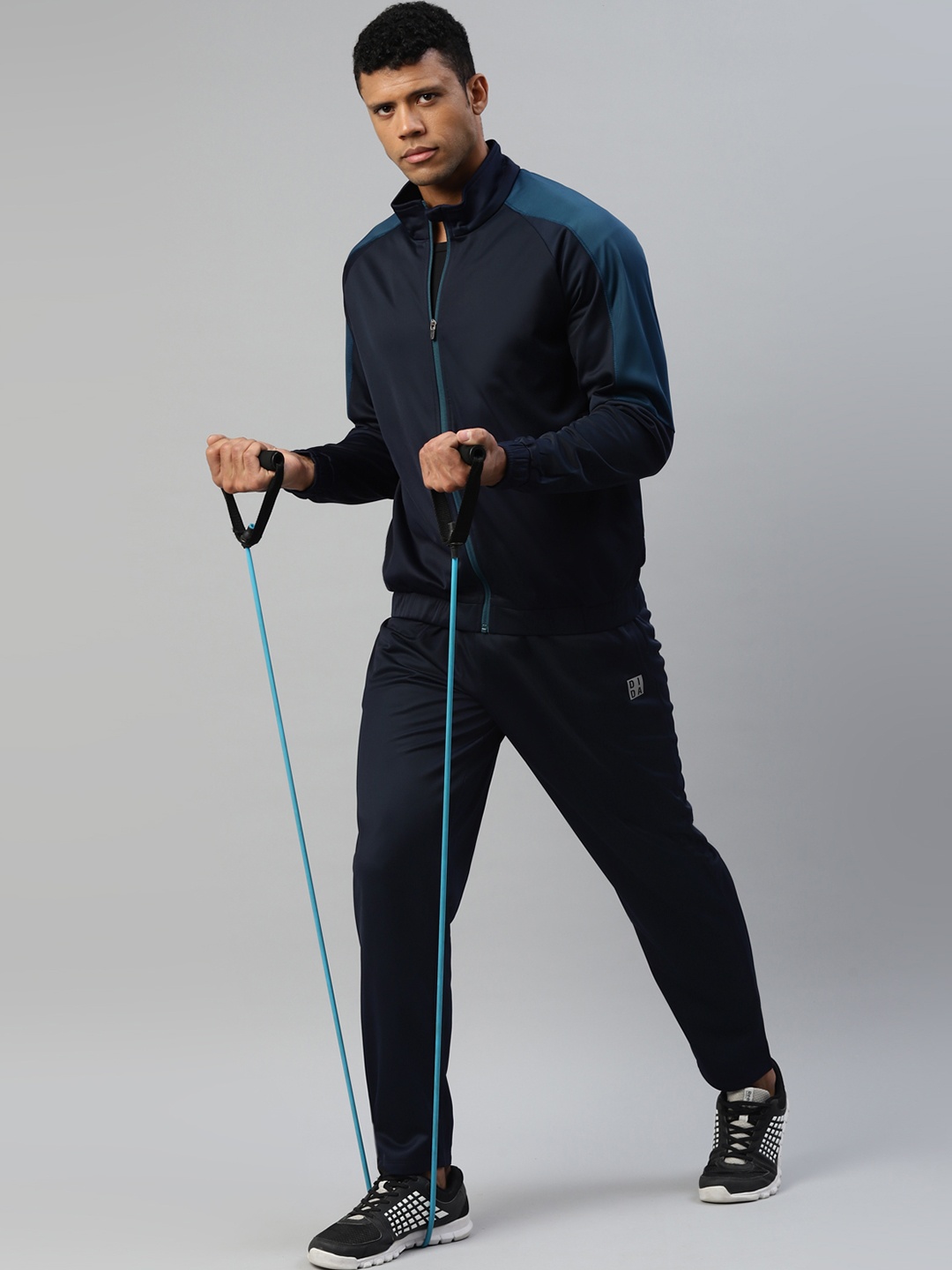 

DIDA Colourblocked Premium Athletic Comfort Fit Activewear Jacket With Track Pant, Navy blue