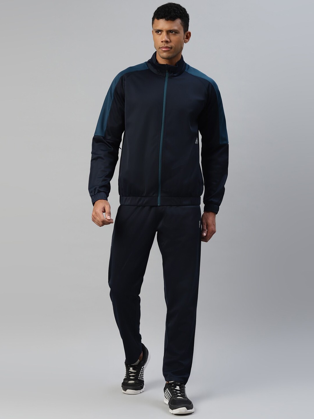 

DIDA Mock Collar Comfort Fit Sports Tracksuit With Side Taping Detail, Navy blue