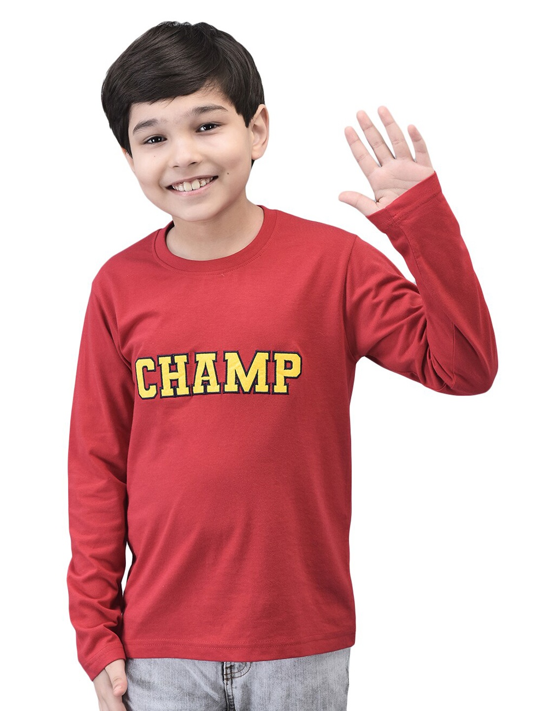 

Trenz Boys Typography Printed T-shirt, Red