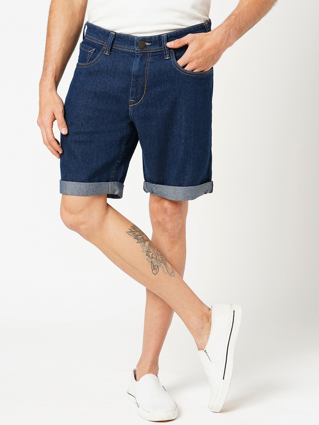 

Harvard Men Slim Fit Low-Rise Denim Shorts, Na