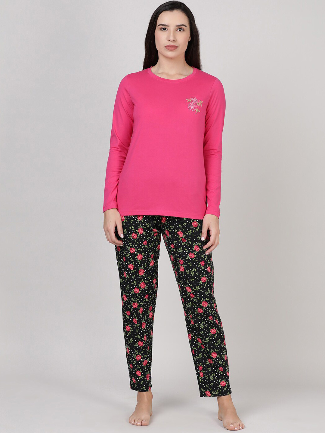 

mackly Printed Long Sleeves Night suit, Pink