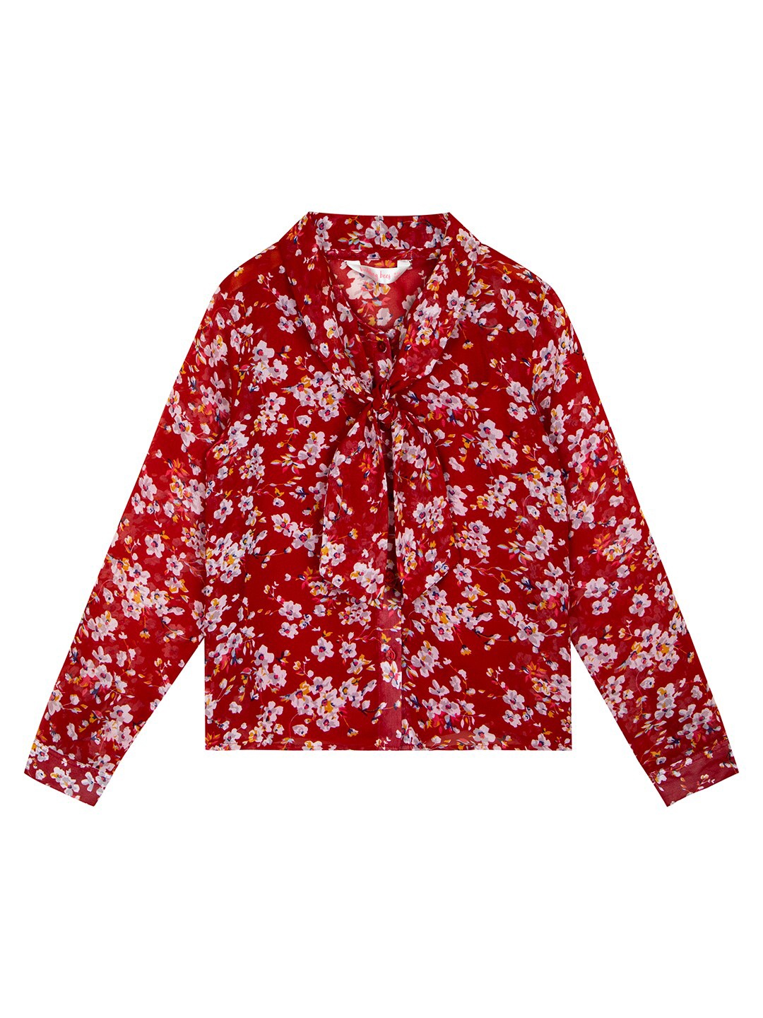 

Budding Bees Girls Floral Printed Tie-Up Neck Top, Maroon