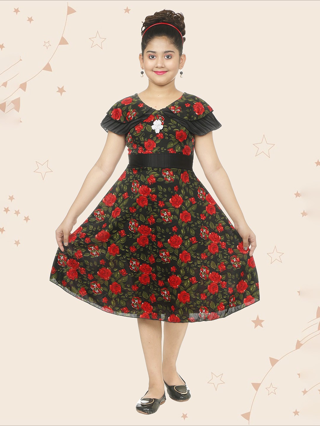

BAESD Floral Print Fit & Flare Midi Dress, Black