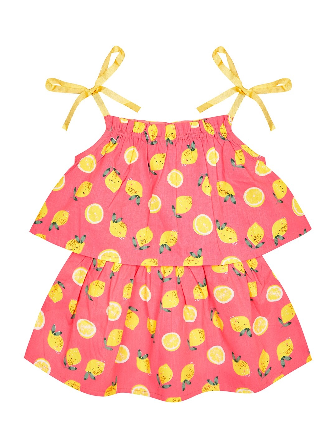 

Budding Bees Girls Conversational Printed Layered Cotton Fit & Flare Dress, Orange