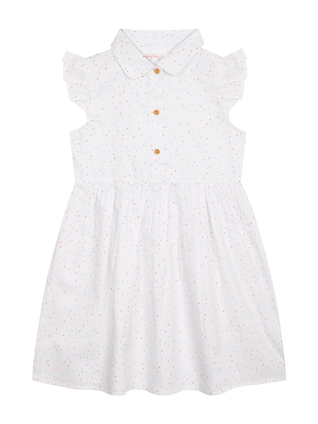 

Budding Bees Girls Polka Dot Printed Cotton Fit & Flare Dress, White