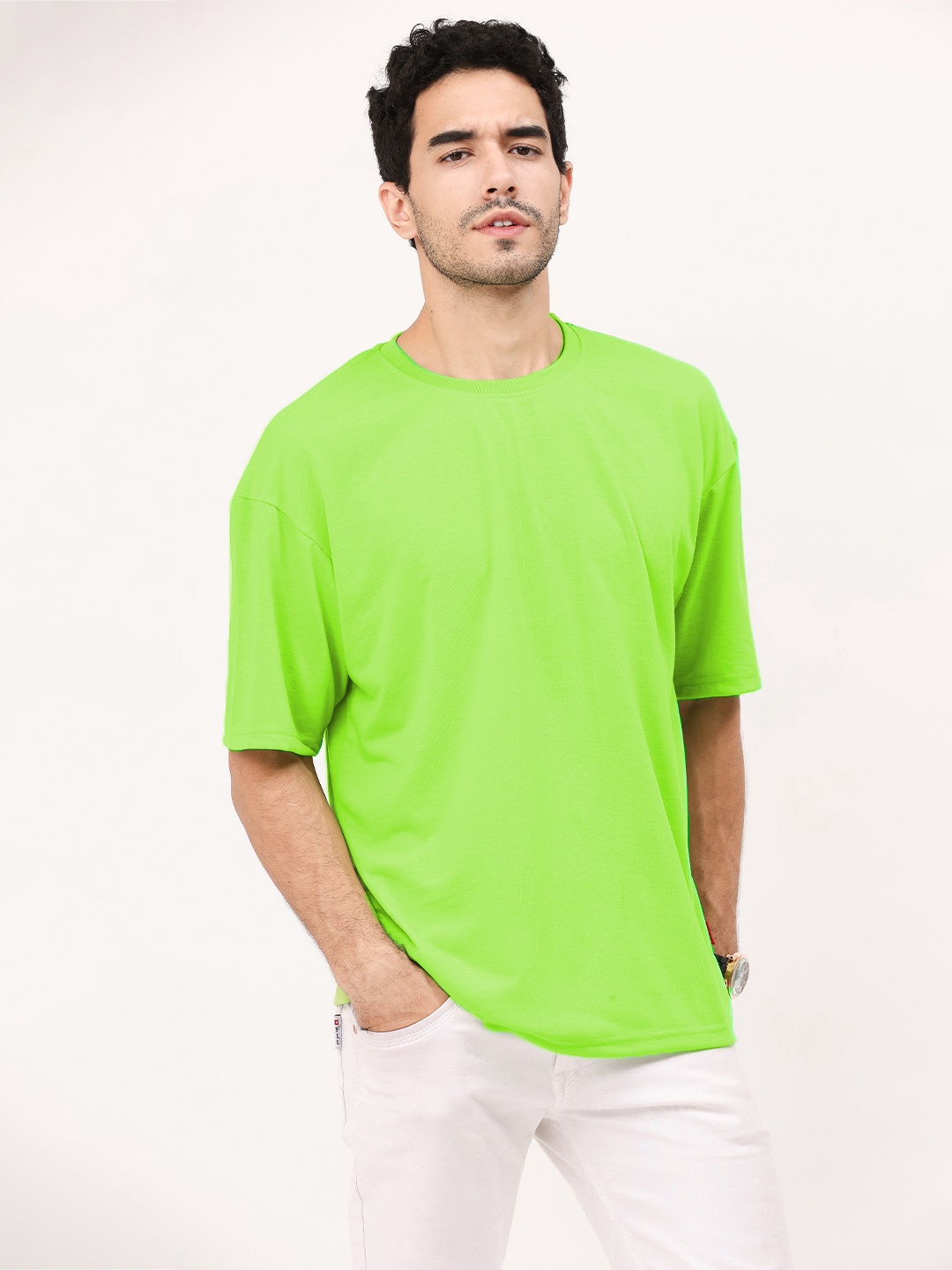 

Leotude Men Drop-Shoulder Sleeves Pockets T-shirt, Green