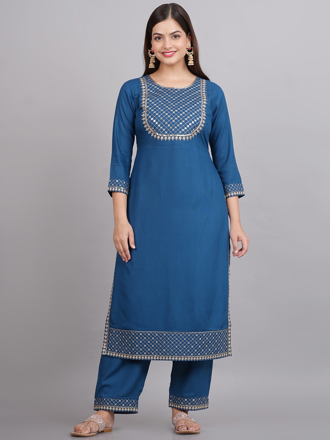 

NEW4U Floral Yoke Design Sequinned Kurta with Palazzos, Blue