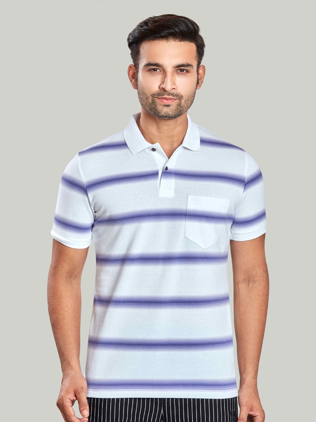 

CELSIUS Men Striped Polo Collar Pockets T-shirt, Purple