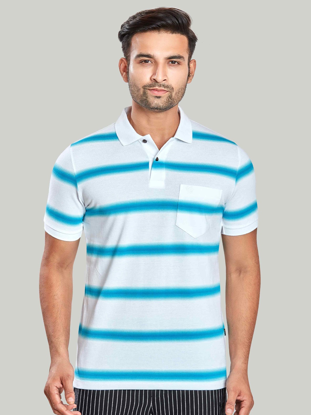 

CELSIUS Men Striped Polo Collar T-shirt, Blue