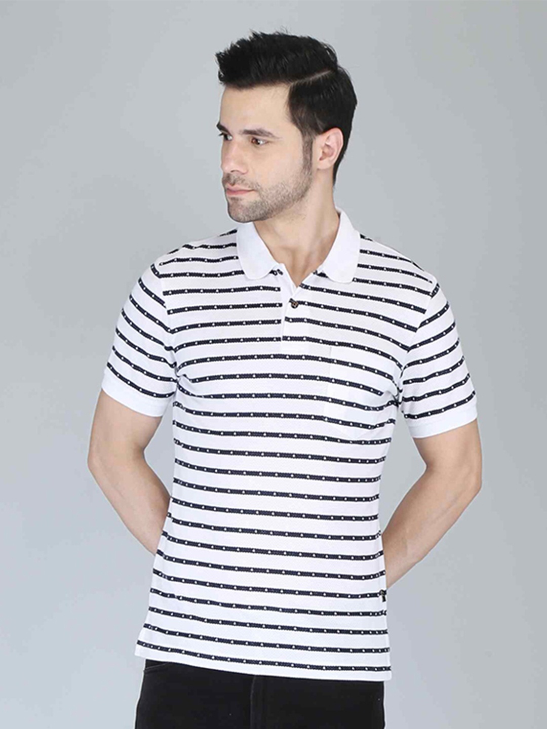 

CELSIUS Men Printed Polo Collar Pockets T-shirt, White