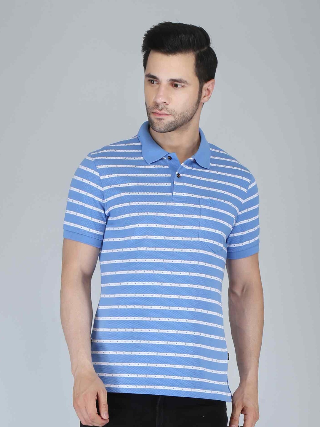

CELSIUS Men Striped Polo Collar T-shirt, Blue