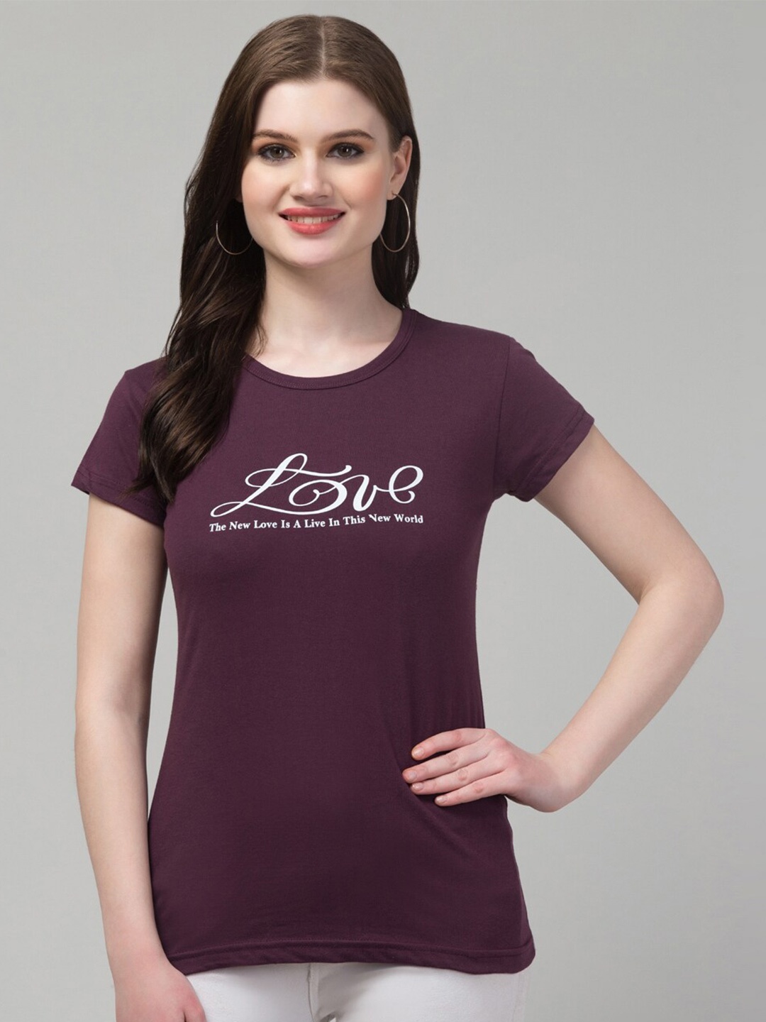 

Trend Level Typography Printed Pure Cotton T-shirt, Burgundy