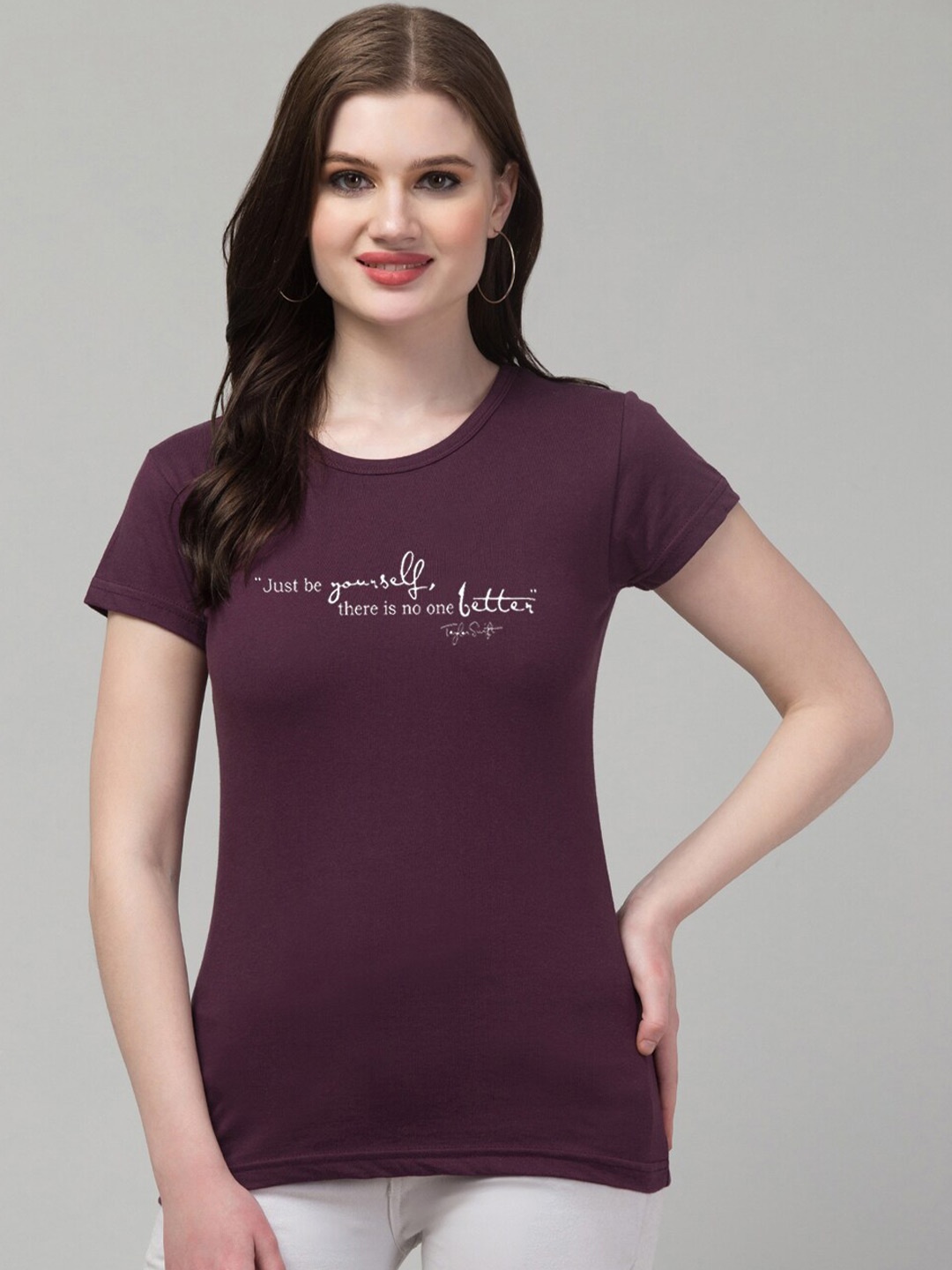 

Trend Level Typography Printed Pure Cotton T-shirt, Burgundy