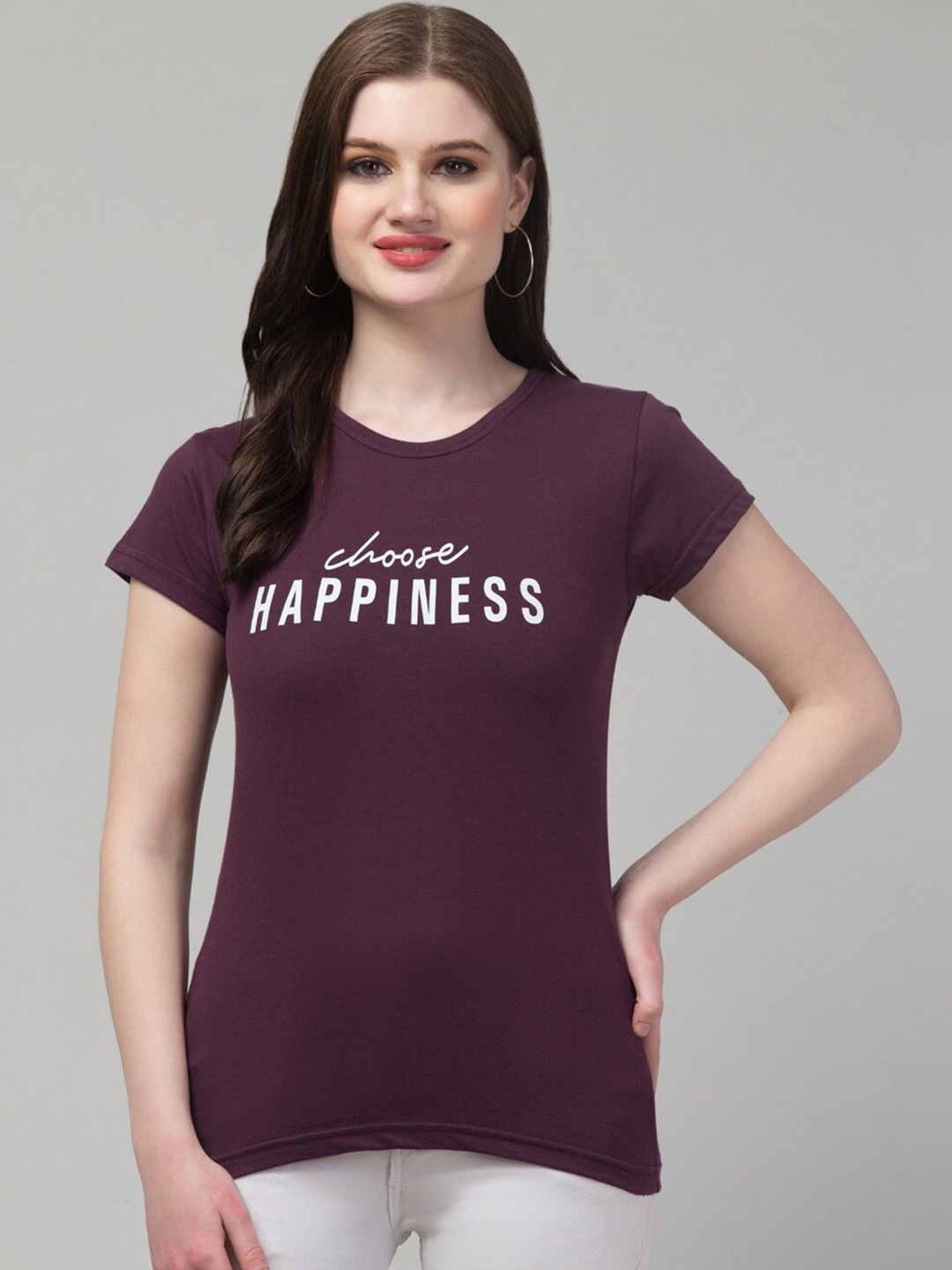 

Trend Level Typography Printed Pure Cotton T-shirt, Burgundy