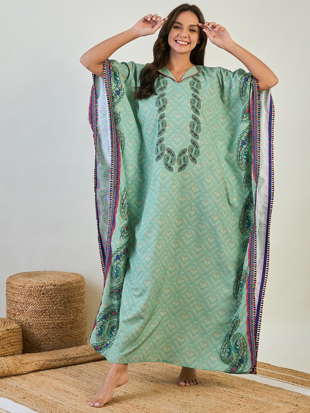 

The Kaftan Company Printed Maxi Kaftan Nightdress, Green